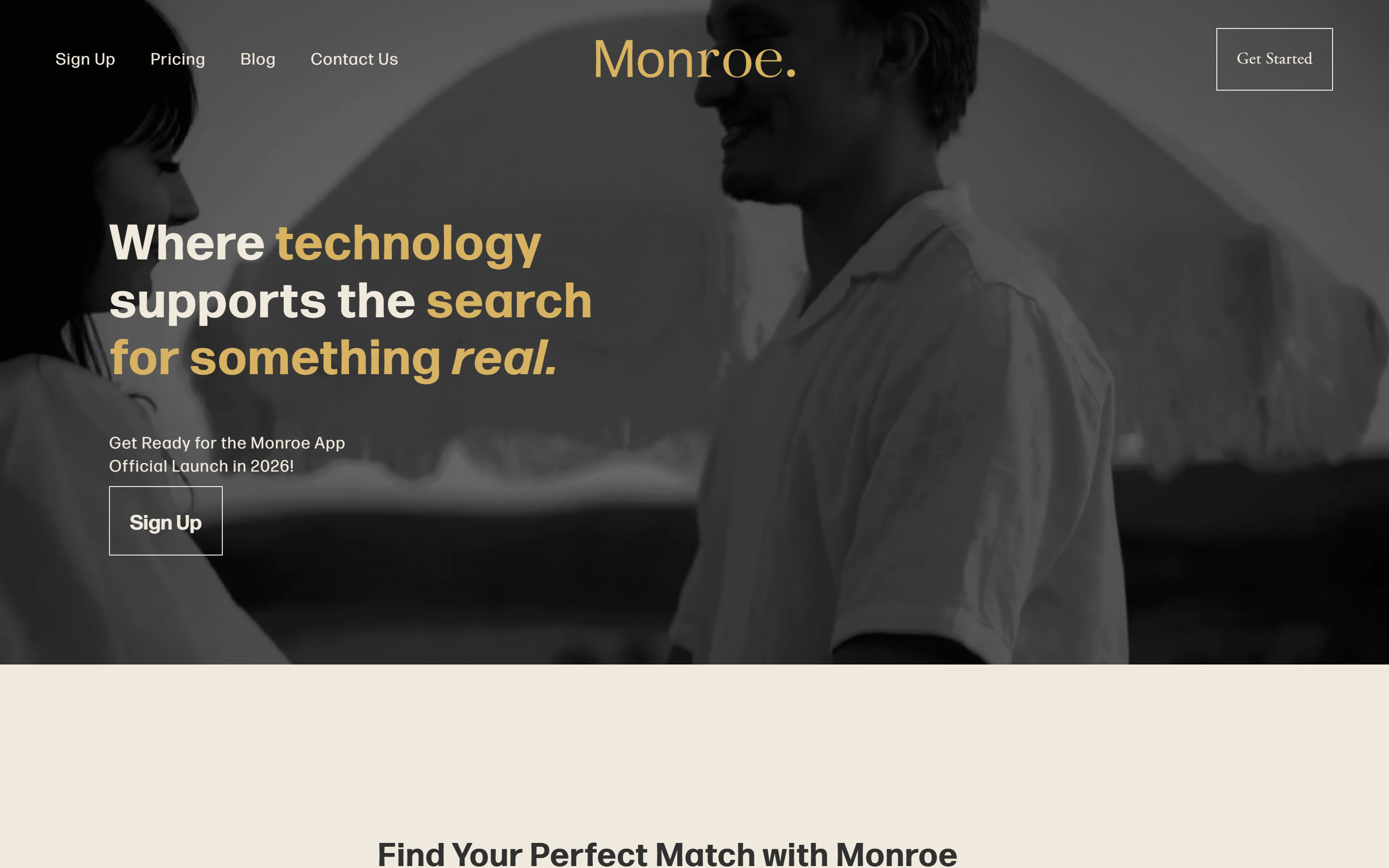 The MonroeMatch homepage, a product designed, built, and operated by Monroe Applications Ltd.